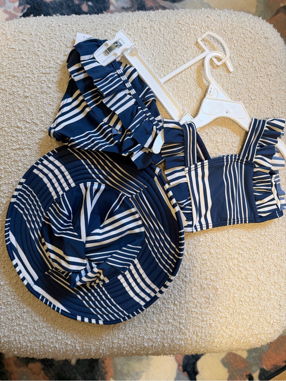 Infant Navy and White Striped Ruffle Swimsuit